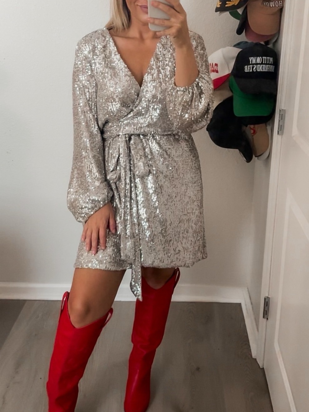 Gianni Bini Silver Sequin Wrap Mini Dress Women’s XL